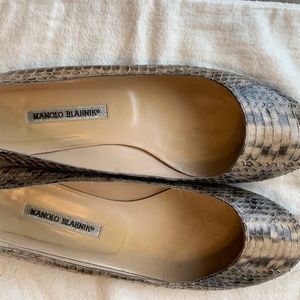 Manolo Blahnik snake print ballet flats.